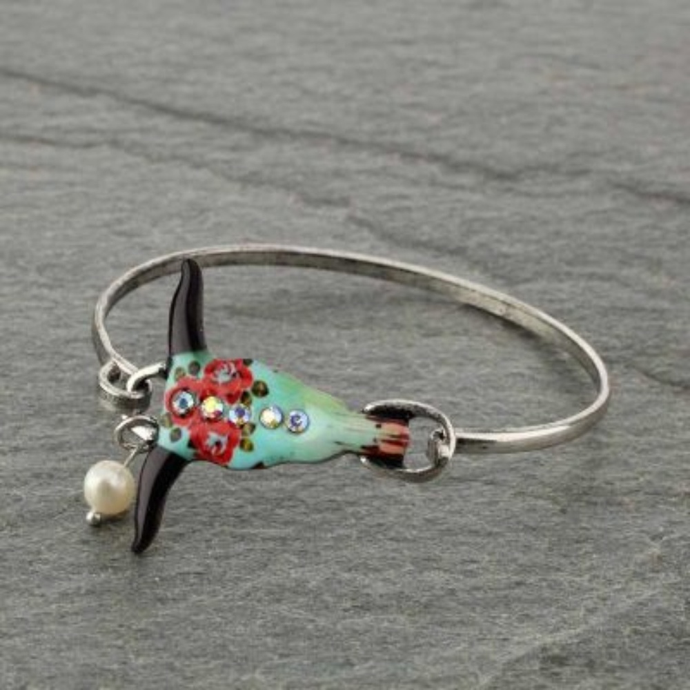 Steer Head Floral Wire Bracelet
